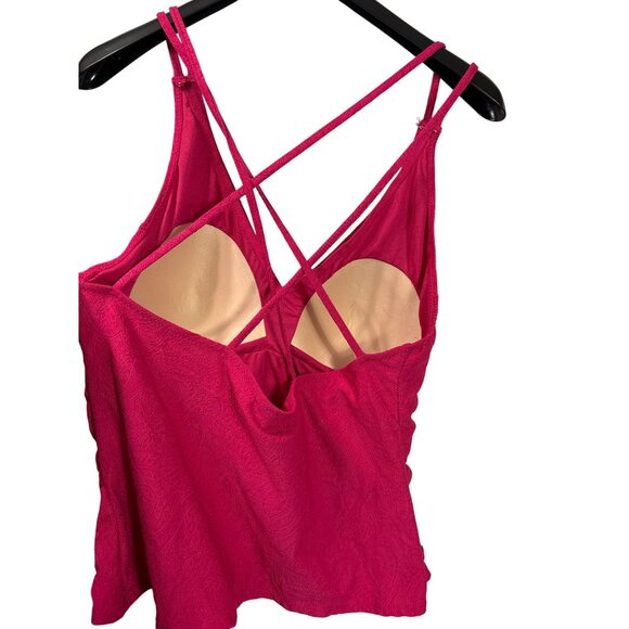 Tropical Escape Plus Womens Pink Strappy Tankini Swim Top 22 Paisley Texture New - Picture 3 of 8
